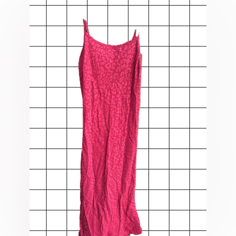 Red Silky Leopard Midi Slip Dress - Size M